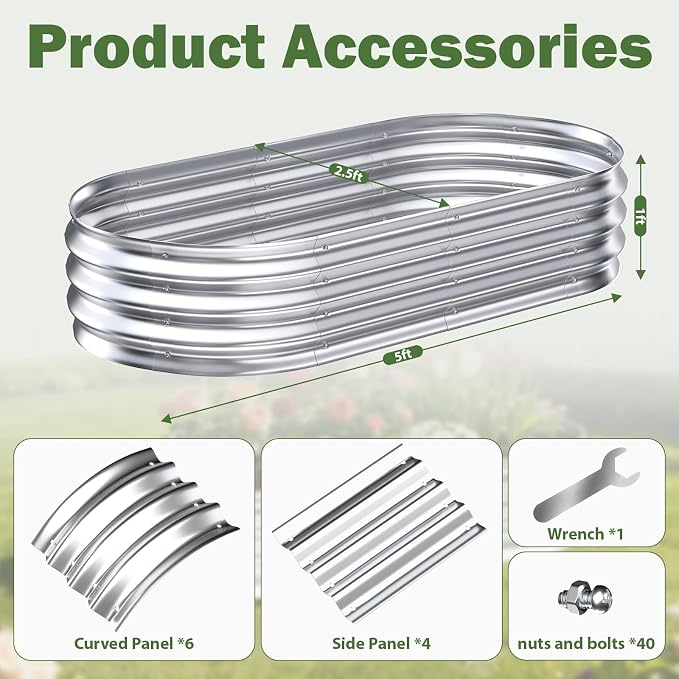 Galvanized Raised Garden Bed Outdoor, 5x2.5x1ft Metal Heavy Duty Planter Boxes - Image 2