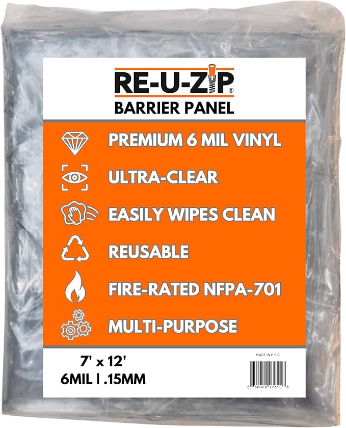 RE-U-ZIP® Cut-to-Size XL Dust Barrier Panel | 7 x 12 Ft Customizable Fit | by RE-U-ZIP