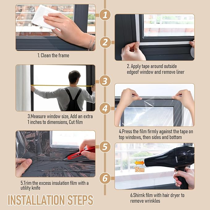 Window Insulation Kit for Winter, Plastic Shrink Film & Strong Tape, Indoor - Image 7