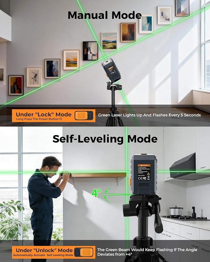 Self-Leveling Laser Level, 100ft Green Cross Line - Image 2