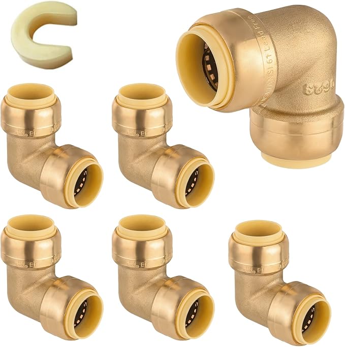 6PC HeSun 3/4" x 3/4" Push-fit 90 Degree Elbow | Brass Push-to-Connect Plumbing by HeSun