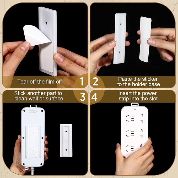 6 Pcs Power Strip Holder Self Adhesive Power Strip Wall Mounted Protector Punch - Image 4