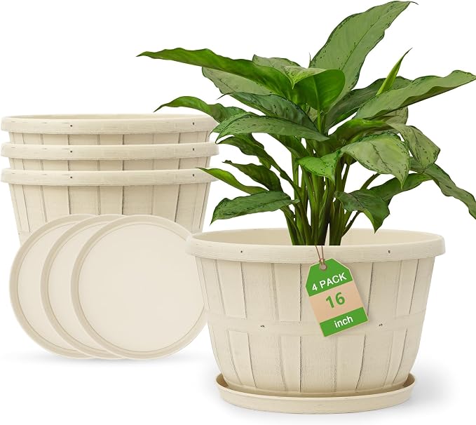 Quarut Plant Planters Pots Set of 4 Pack 16 Inch，Large Plastic Flower Pot | by Quarut