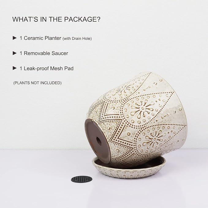 Gepege 8 Inch White Ceramic Plant Pot - Image 3