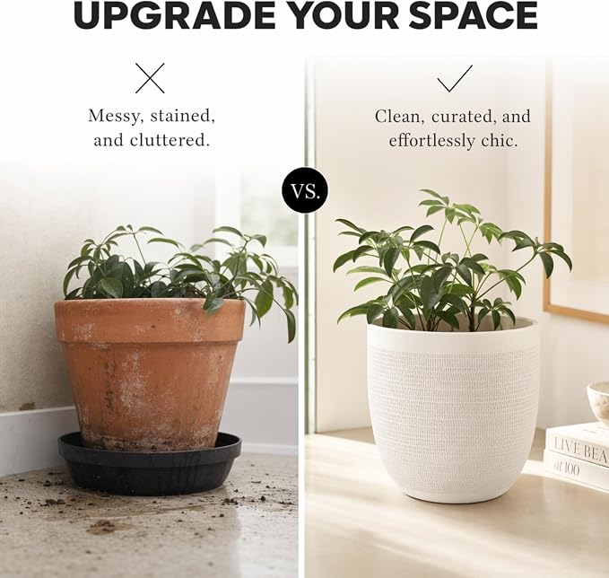 Creative Co-Op Large Matte White Embossed Stoneware Planter - Image 6