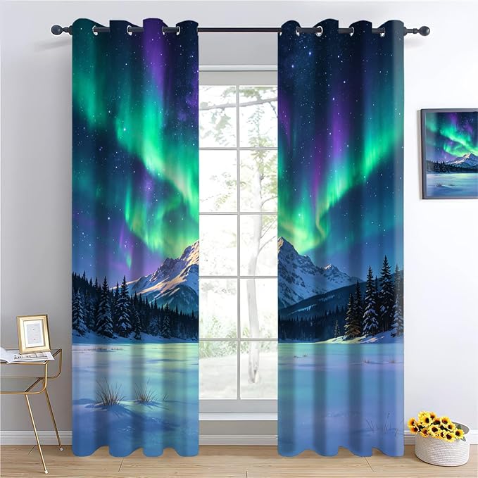Japanese Style Curtains, Snow-Capped Mountains and ice Fields Blackout Curtains - Image 3