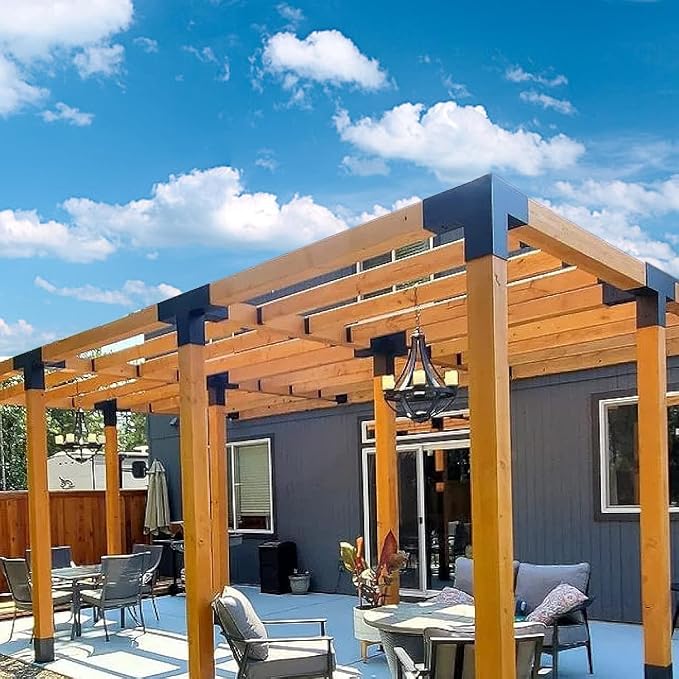 4x4 Pergola Brackets Kit, 3.6 in, 2 4-Way Corners, 2 Post Bases | Q235 Steel - Image 2