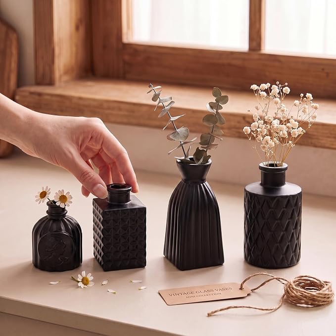 Black Glass Bud Vase Set of 12 Pcs, Small Bud Vases in Bulk, Glass Crystal - Image 2