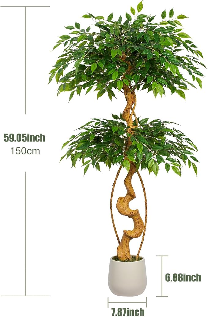 5FT Artificial Ficus Tree, 60in Fake Silk Tree - Image 2