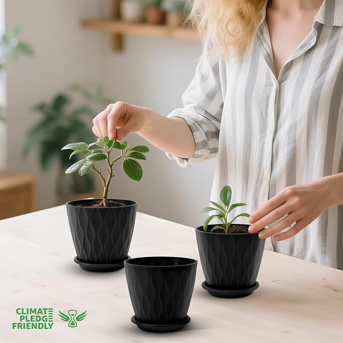 YNNICO 4 inch Plant Pots, 5 Pack Flower Pots Outdoor Indoor, Planters - Image 4