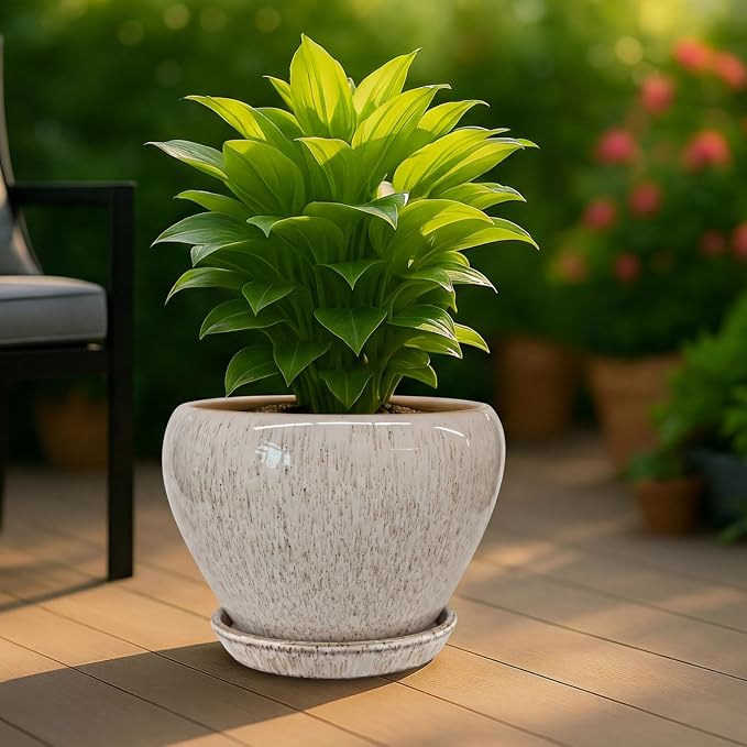 Deep Dream 10 Inch Plant Pot- Ceramic Planter Pot Round Plant Pots - Image 3