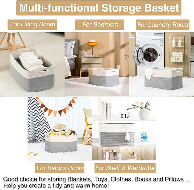 ICERZCZ Large Blanket Basket Living Room, Rectangle Storage Basket, Large Basket - Image 5