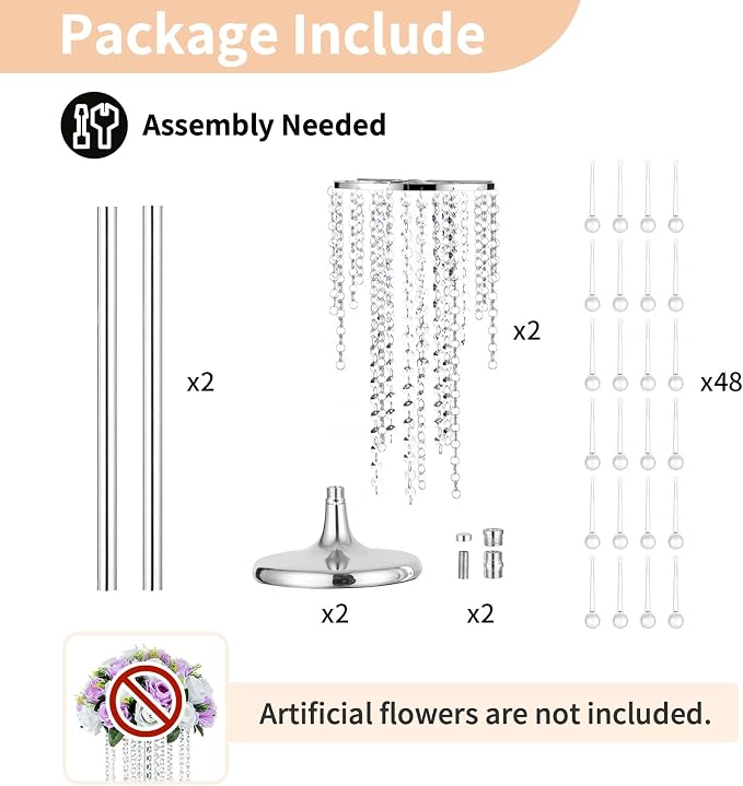 NUPTIO Tall Silver Centerpiece for Table, for Flowers Arrangement, Anniversary - Image 4