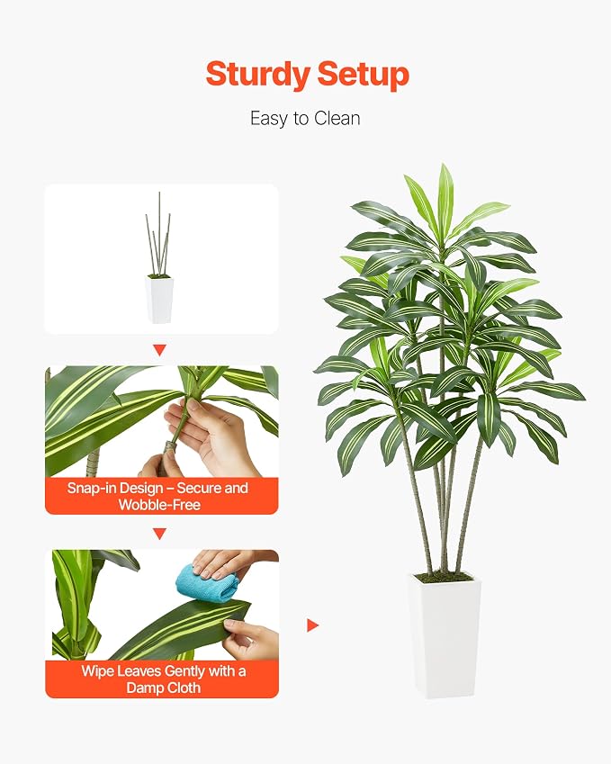 VEVOR Artificial Dracaena Tree 6 ft, Fake Palm Tropical Plants - Image 4
