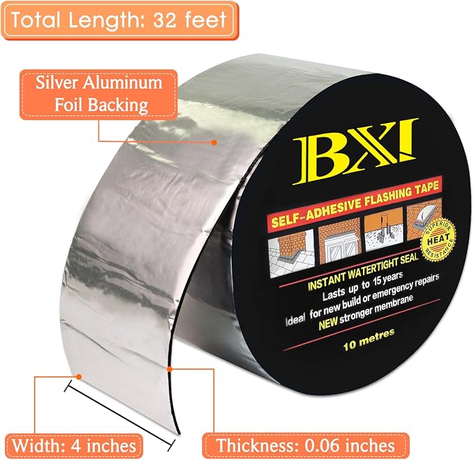 BXI Flashing Roll Tape Membrane, 4 inches X 32 Feet Thick Waterproof Patch Seal - Image 2