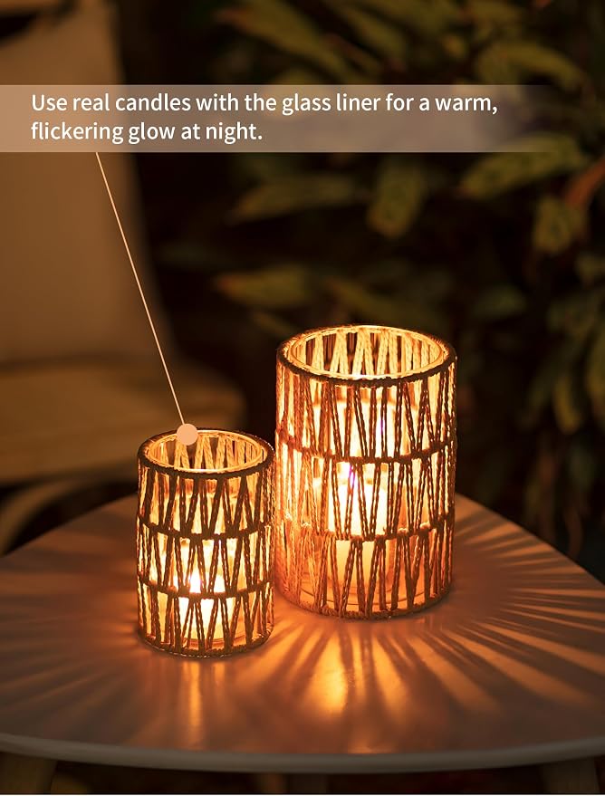 NUPTIO Boho Lanterns, Natural Tone, Glass Cylinder Protection, Coffee Table - Image 4