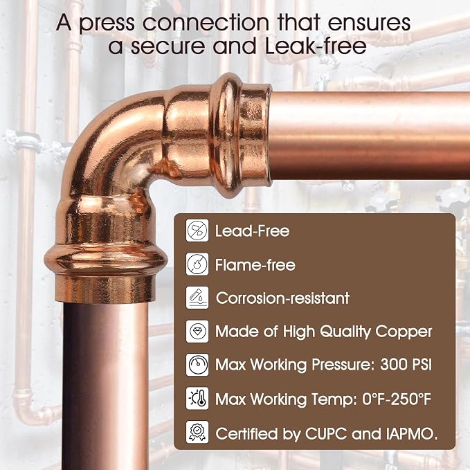 Copper Press Fittings 1/2 inch Kit w/6pk 1/2" Copper Coupling&6pk 90 Elbow | - Image 3