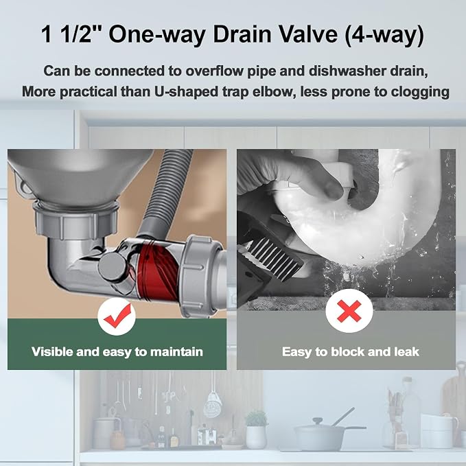 1-1/2 inch Kitchen Sink Drain Kit, space-saving kitchen drain - Image 4