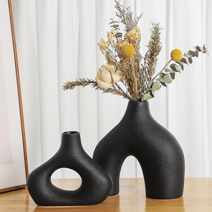 CEMABT Black Ceramic Vase Set of 2 - Image 6