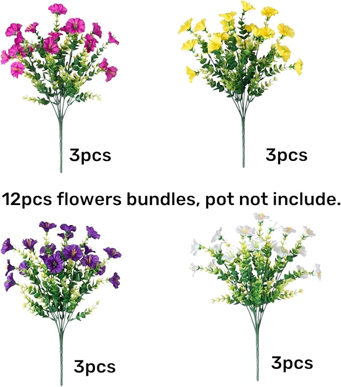 Artificial Flowers for Outdoors Fake Plants Outside Decoration, 12 Bundles Silk - Image 5