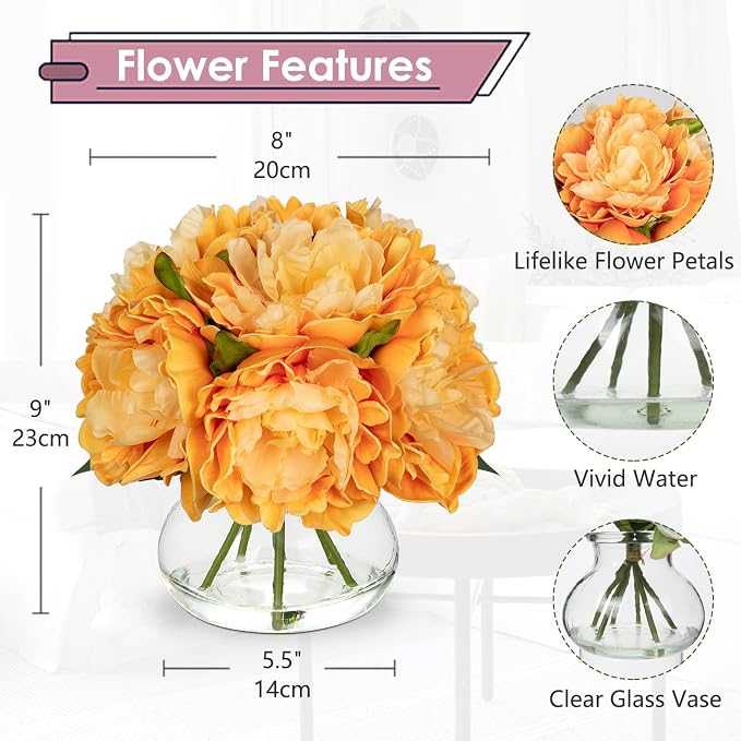 Hollyone Orange Peonies Fall Flowers Artificial - Image 2