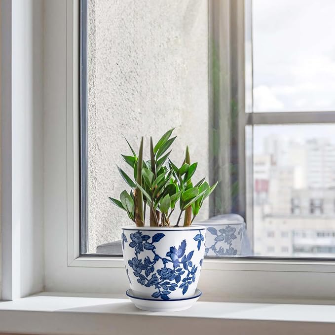 HakkaGirl 8 inch Ceramic Flower Pots, Chinoiserie Decor Ceramic Planter Plant - Image 6