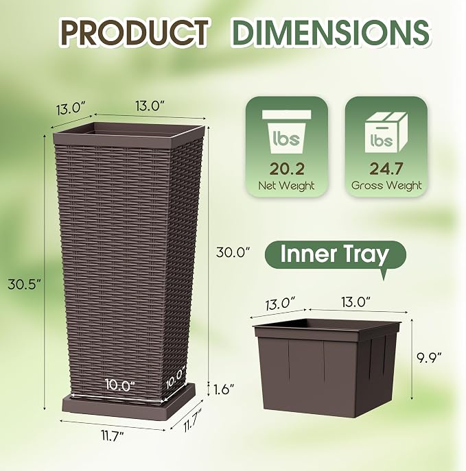 Set of 2 30 Inch Tall Plastic Planters - Image 7