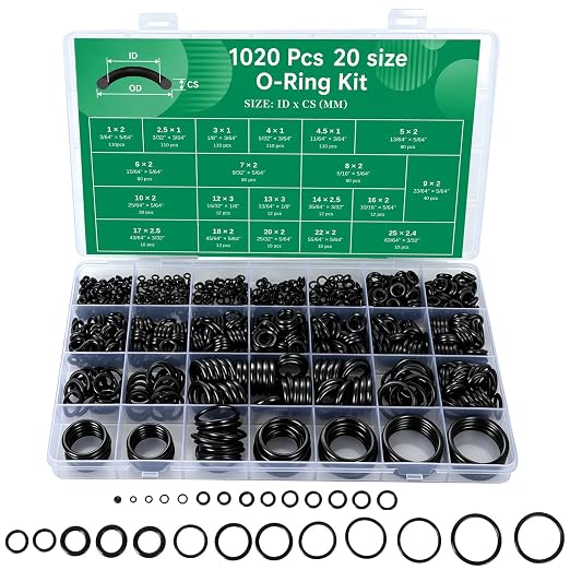 1020 Pcs O Ring Kit, 20 Sizes Nitrile Rubber O Ring Assortment Kit | Universal by Unknown