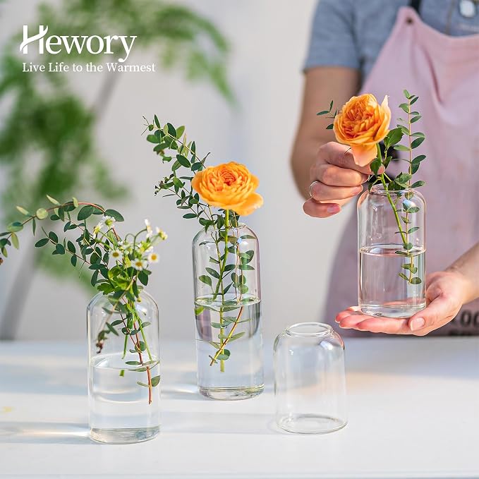 Hewory Glass Clear Modern Vase, Elegant Home Decor Floral Arrangements - Image 3