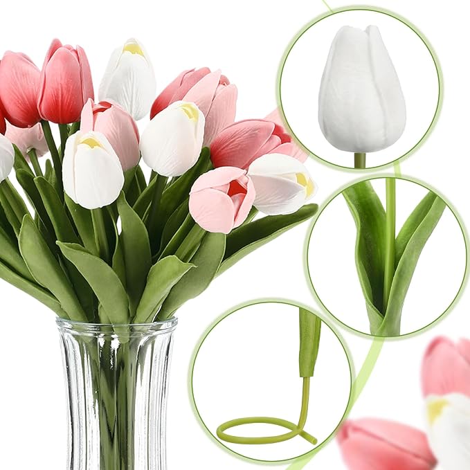 Janinka 120pcs Artificial Tulip Flowers Fake PU Tulips Faux Latex Bouquet - Image 4