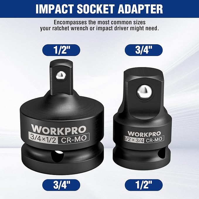 WORKPRO CR-MO 2-Piece Impact Adapter Reducer Set, 3/4F-1/2M | CR-MO Reducer Set - Image 2