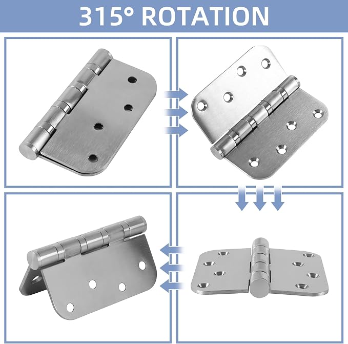12 Pack Heavy Duty Stainless Steel Hinges, 4 x 4 Inch Brushed Nickel Ball - Image 5