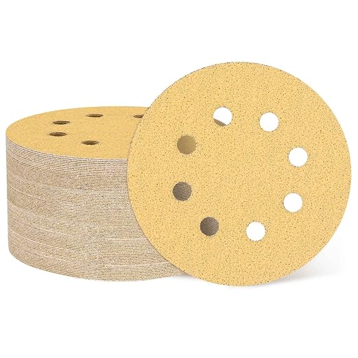 HARFINGTON 50Pcs 5Inch Sanding Discs 40Grit Yellow Aluminum Oxide 8 Hole | Hook by HARFINGTON