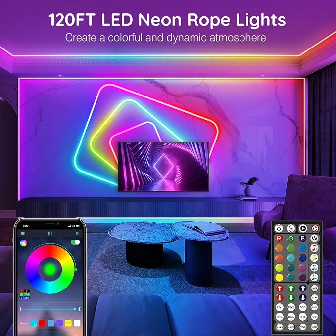 AILBTON 120Ft Neon Rope Lights, Flexible Led Rope Lights Control - Image 2