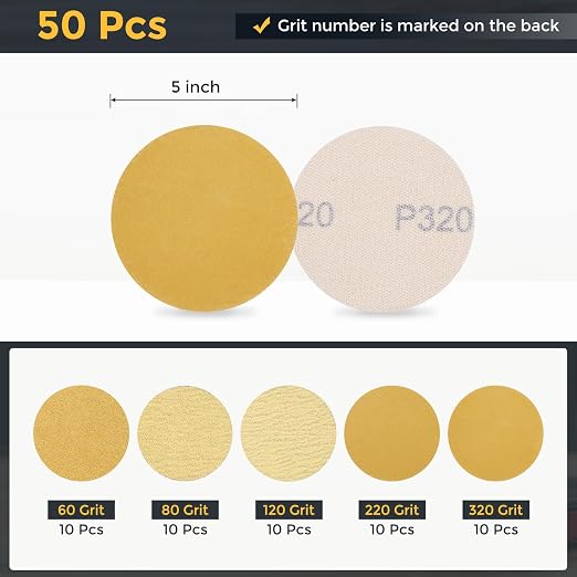 HARFINGTON 50Pcs 3Inch Sanding Disc Hook & Loop Gold Aluminum Oxide | - Image 2