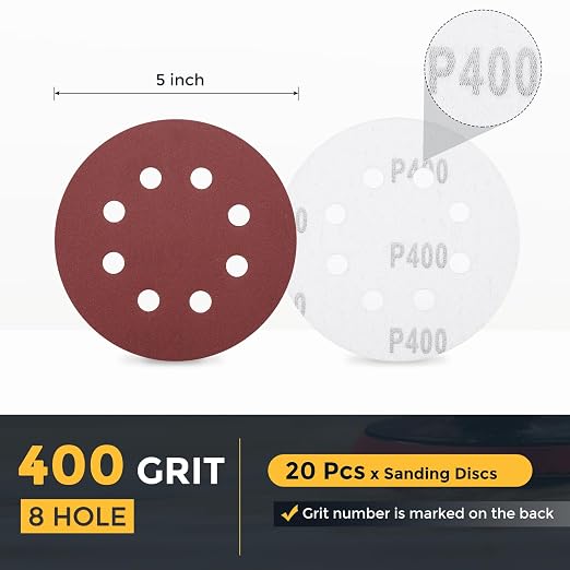 HARFINGTON 20 Pcs 5 Inch Sanding Discs 400 Grit Red Aluminum Oxide 8 Hole | - Image 2