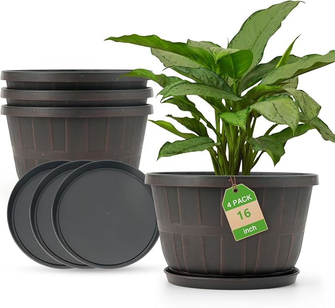 Quarut Plant Planters Pots Set of 4 Pack 16 Inch，Large Plastic Flower Pot | by Quarut