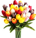 Mandy's 28pcs Artificial Multicolor Tulips | 13.5 Inch Lifelike PU Tulips Faux by Mandys