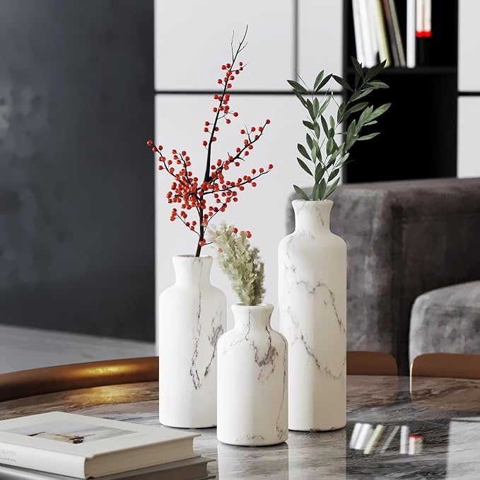 Creative Scents White Marble Look Vases Home Decor - Image 2