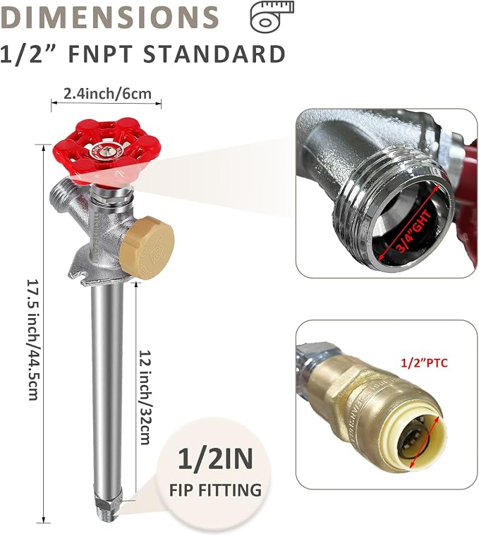 10 inch Anti-Siphon Frost Free Sillcock, No Lead Brass Frost Proof Outdoor - Image 3