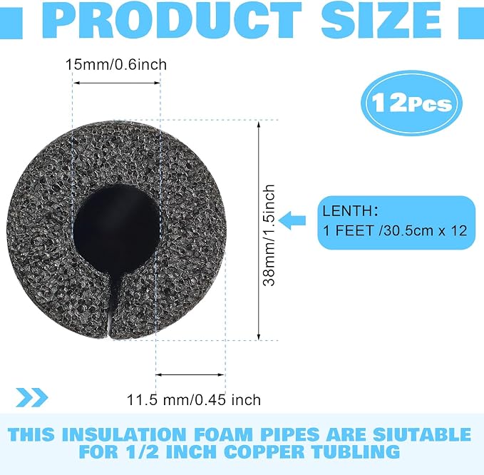 12 Pcs 1 Feet Pipe Insulation Foam Tube Pool Noodles Insulating Water Pipe Swim - Image 2