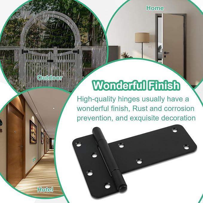 6 inch Gate Hinges, 280 Lbs Capacity, 4 Pack Matte Black Heavy Duty Hinges | - Image 6