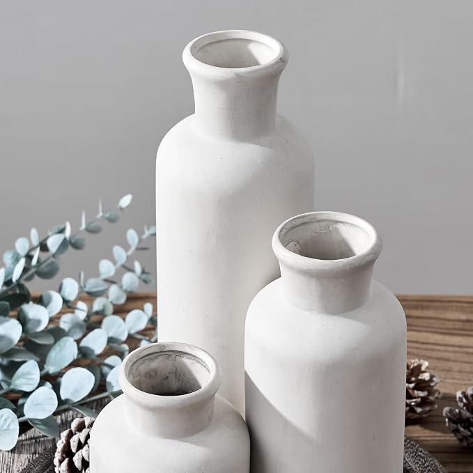 Vintage Ceramic Vase Set of 3, Antique-White Terracotta Vases - Image 6