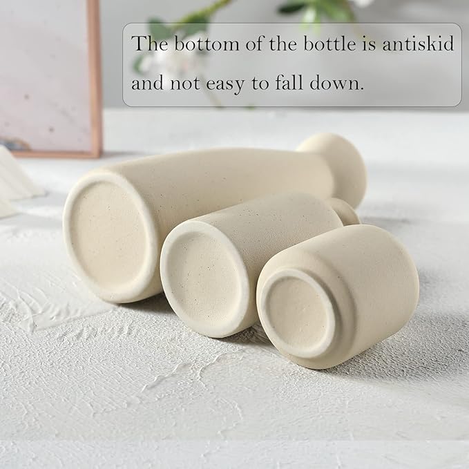 CEMABT Beige Ceramic vase Set-3 Small Flower vases - Image 2