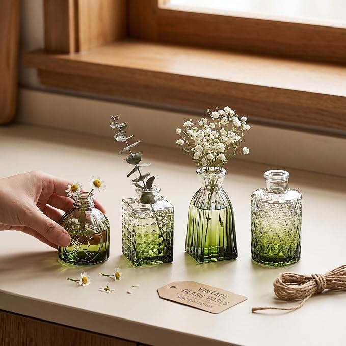 Clear Gradient Green Glass Bud Vase Set of 12 Pcs, Small Bud Vases in Bulk - Image 2