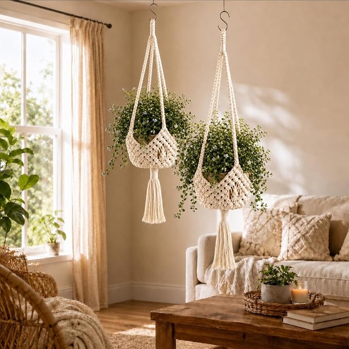Shappy 2 Pack Boho Macrame Plant Hanger - Image 5