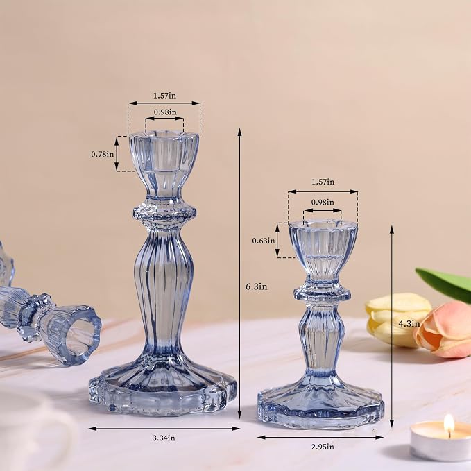 Blue Candlestick Holders Set of 6, Taper Candle Holders | 4.3" H & 6.3" H - Image 4