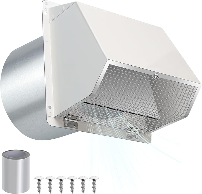 7Inch Hooded Wall Vent with Screen and Damper, Galvanized Steel Exhaust Vent - Image 8