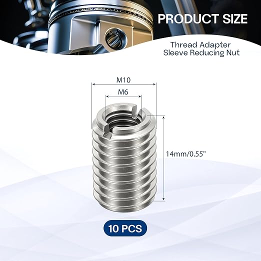 10Pcs Thread Adapter Sleeve Reducing Nut, M10 M to M6 F, 14mm Length | M10 x - Image 2