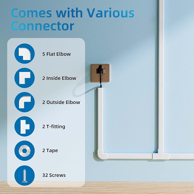 Yecaye 235in Wall Cord Hider for 2-3 Cords, W0.94in H0.47in, On-Wall Cord Cover - Image 3